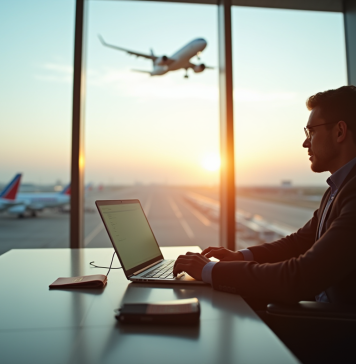 Salon d'aéroport moderne avec voyageur confortable
