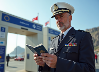 Statut de Gibraltar dans l’Union européenne : Explications & Analyse Agent de douane examinant un passeport et une carte d'identité Gibraltar