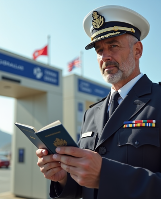 Agent de douane examinant un passeport et une carte d'identité Gibraltar