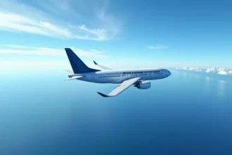 Avion long-courrier en vol au-dessus de l'océan reliant La Réunion à Paris
