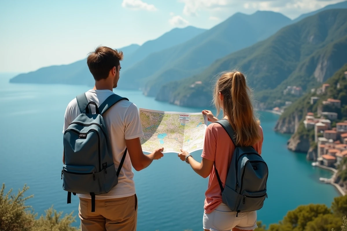Jeune couple regardant la côte des Cinque Terre