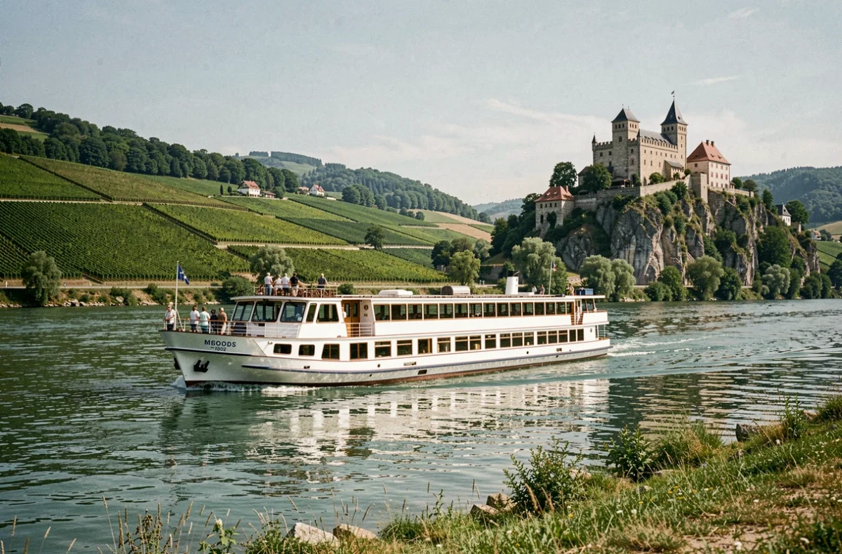 Croisière fluviale d'une journée sur le Rhin avec vue sur les vignobles et un château médiéval en arrière-plan