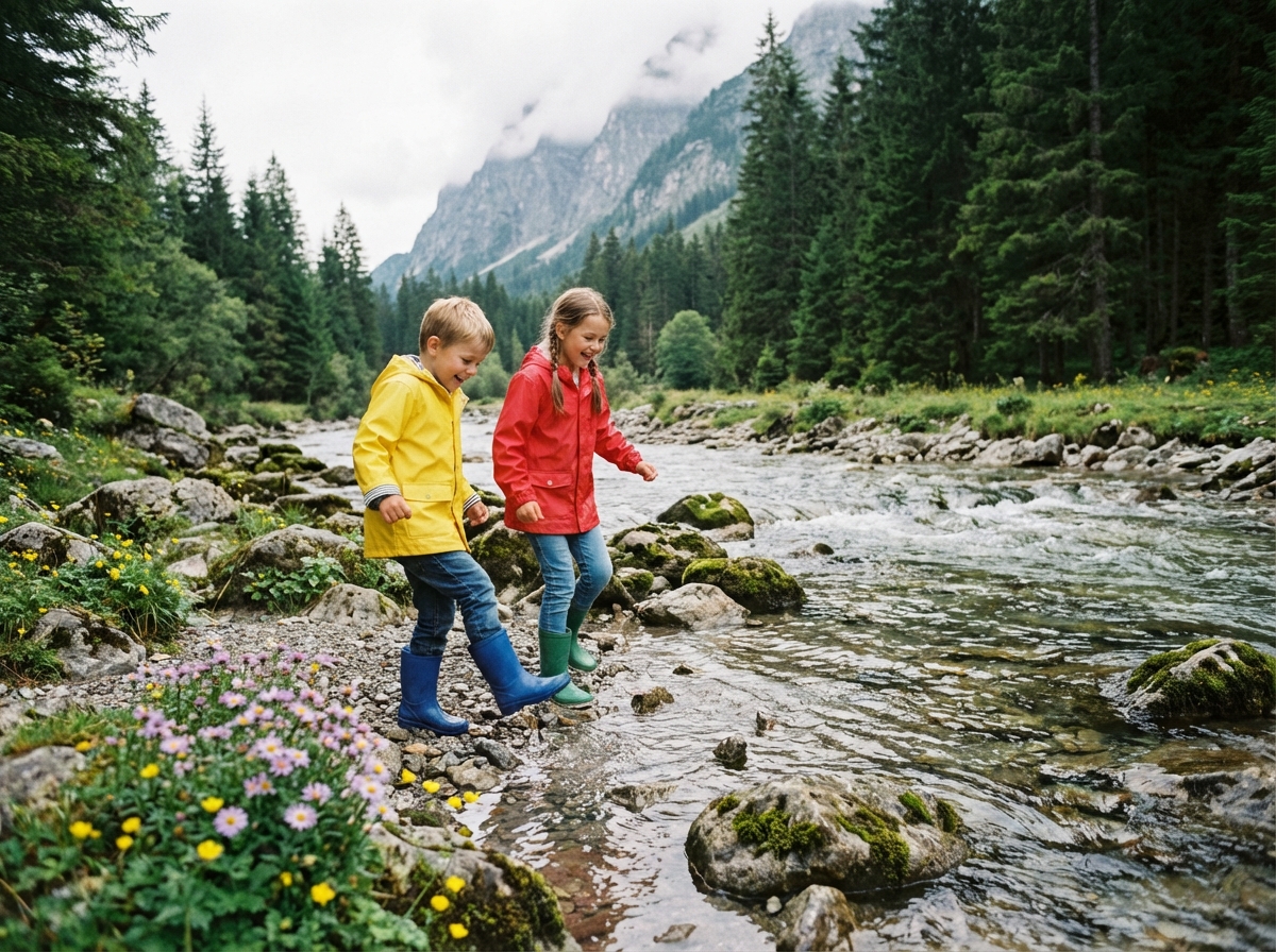 Enfants jouant avec des pierres au bord d