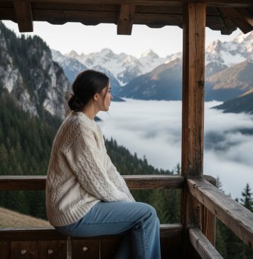 Dormir au sommet : ces hébergements perchés qui font rêver les voyageurs Jeune femme dans une cabane de montagne en hiver