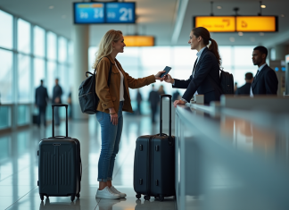 Déclarer à l’aéroport : quoi emporter et comment se préparer correctement ? Femme à l'aéroport remettant son passeport à l'agent