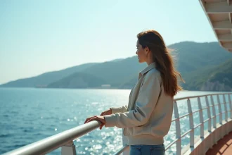 Jeune femme sur un ferry en mer Ionienne