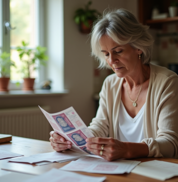 Femme française examine ses passeports à la maison