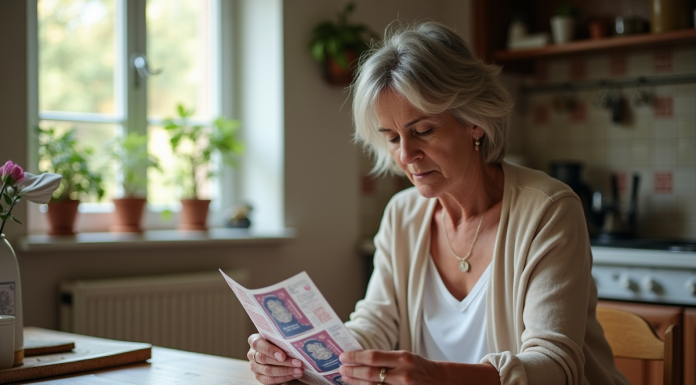 Femme française examine ses passeports à la maison