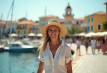Que faire à La Canée : les trésors cachés du vieux port Femme grecque souriante à Chania avec phare vénitien