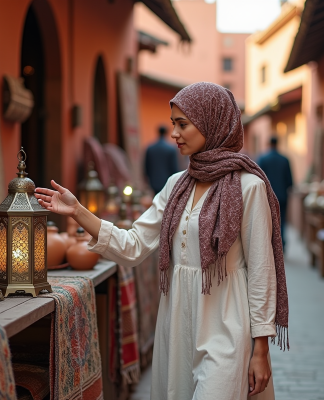 Jeune femme en hijab dans les souks de Marrakech