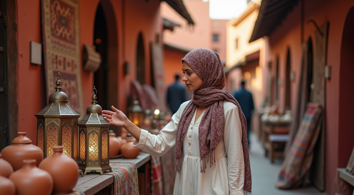 Jeune femme en hijab dans les souks de Marrakech