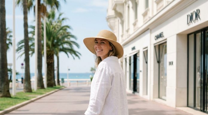 Femme souriante en robe blanche sur la Croisette