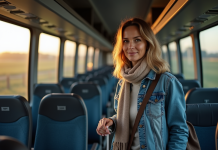 Différence entre autocar et car : lequel choisir pour vos déplacements ? Femme voyageuse debout dans un bus confortable