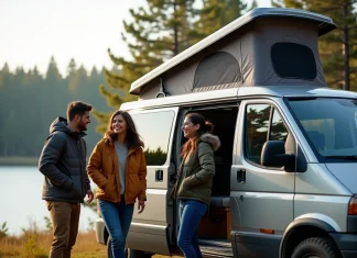 Camper autrement : nouvelles tendances et équipements incontournables Groupe d'amis installant une tente sur un van en forêt