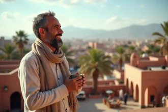 Homme marocain souriant sur un toit de Marrakech