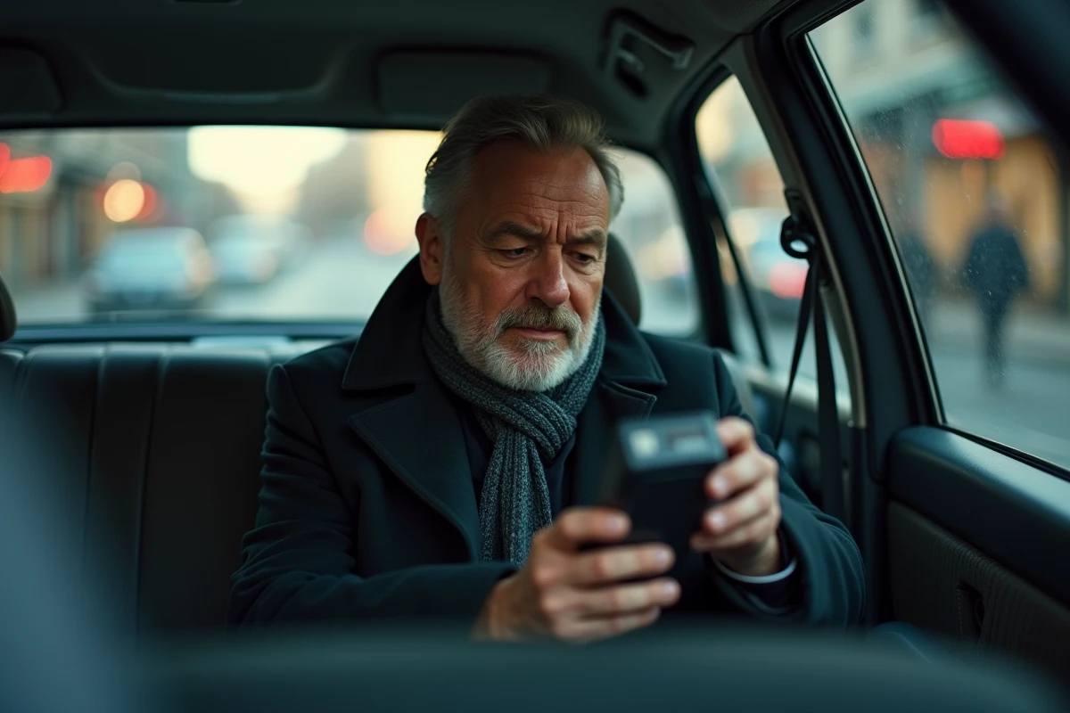Homme vérifiant le compteur dans le taxi
