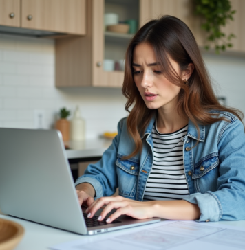 Coût changement nom : combien pour modifier un billet Ryanair en 2025 ? Jeune femme regardant un billet d'avion avec son ordinateur