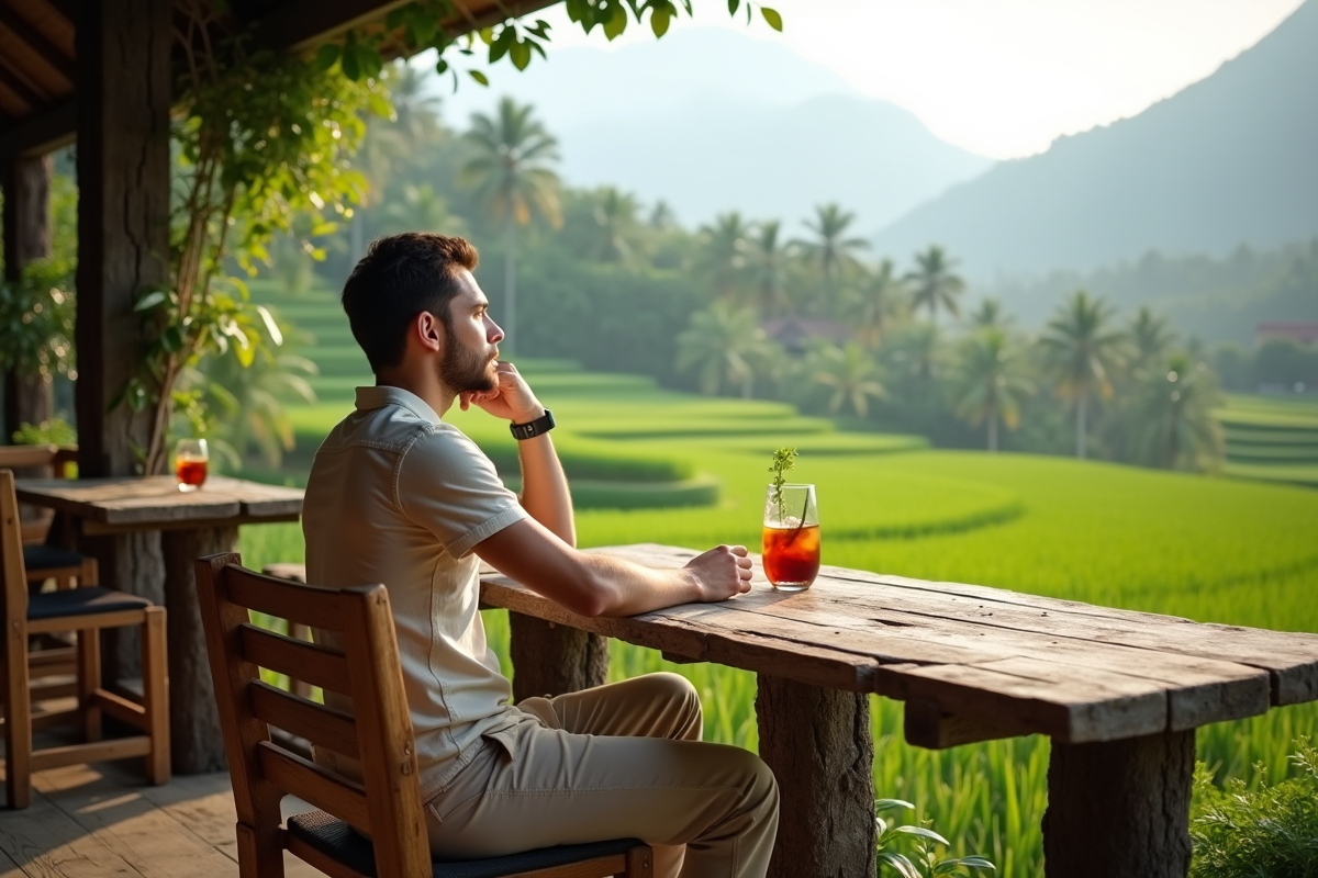 Jeune homme contemplant les rizières de Bali