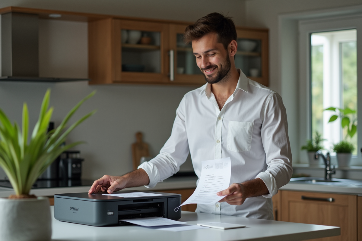Jeune homme préparant un formulaire de douane à la maison