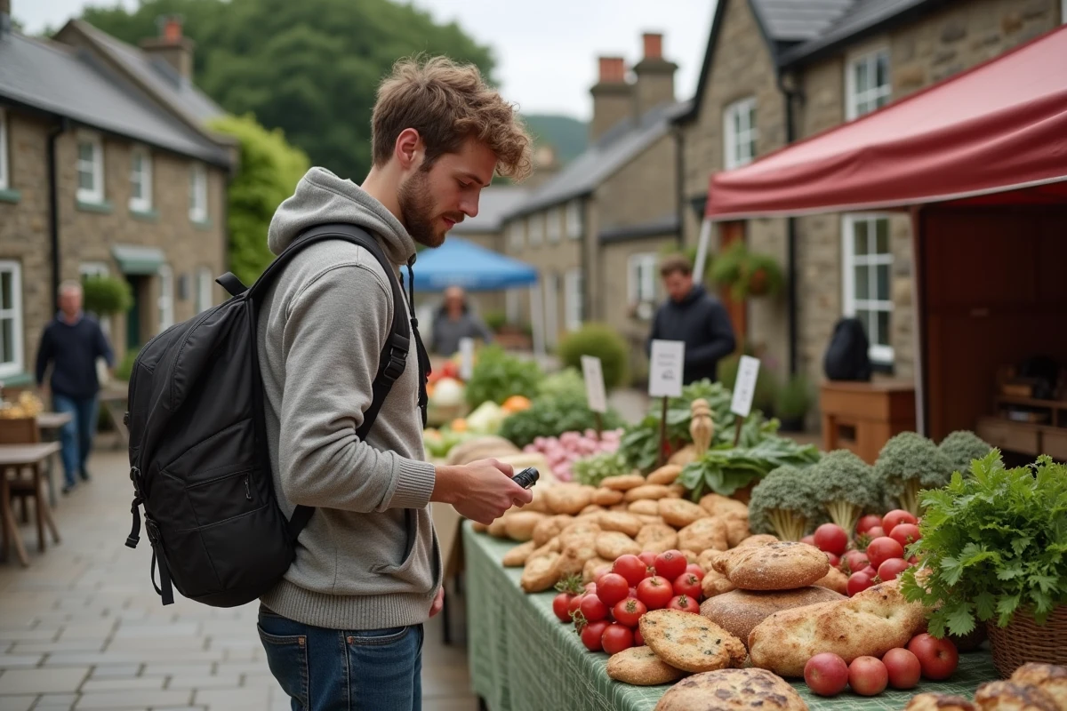 Jeune homme au marché local de l