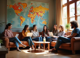 Auberges de jeunesse : propriétaires et fonctionnement, explications Groupe de jeunes voyageurs dans un espace convivial