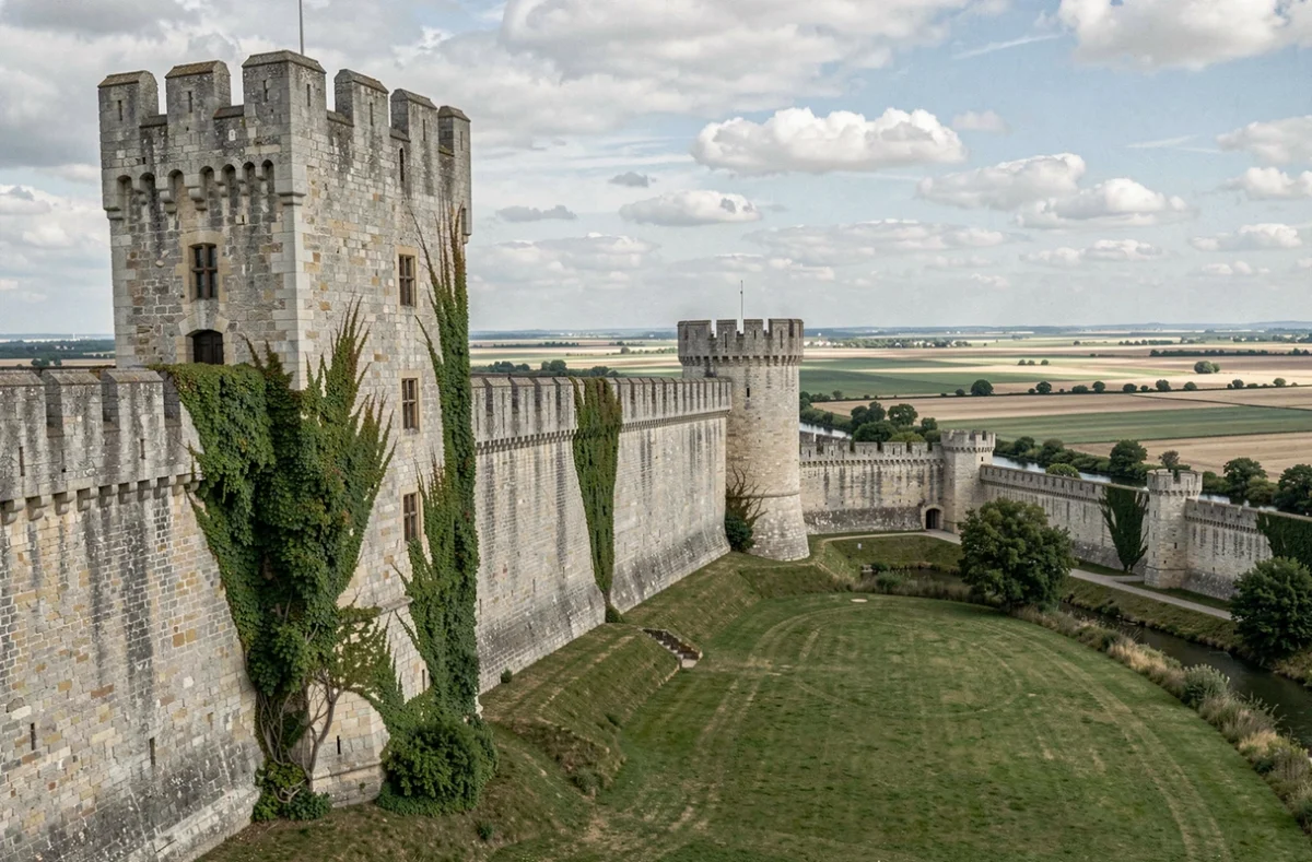 Les remparts médiévaux de Provins avec leurs tours en pierre et leur vue panoramique sur la plaine de Seine-et-Marne, cité inscrite à l'Unesco