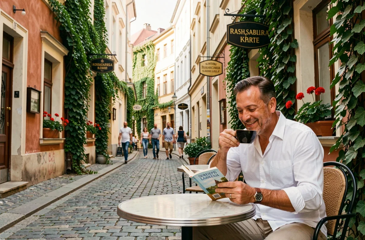 Voyageur savourant un café turc en terrasse dans le quartier bohème de Skadarlija à Belgrade