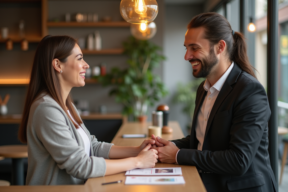 Hôte accueillant un nouveau client à la réception
