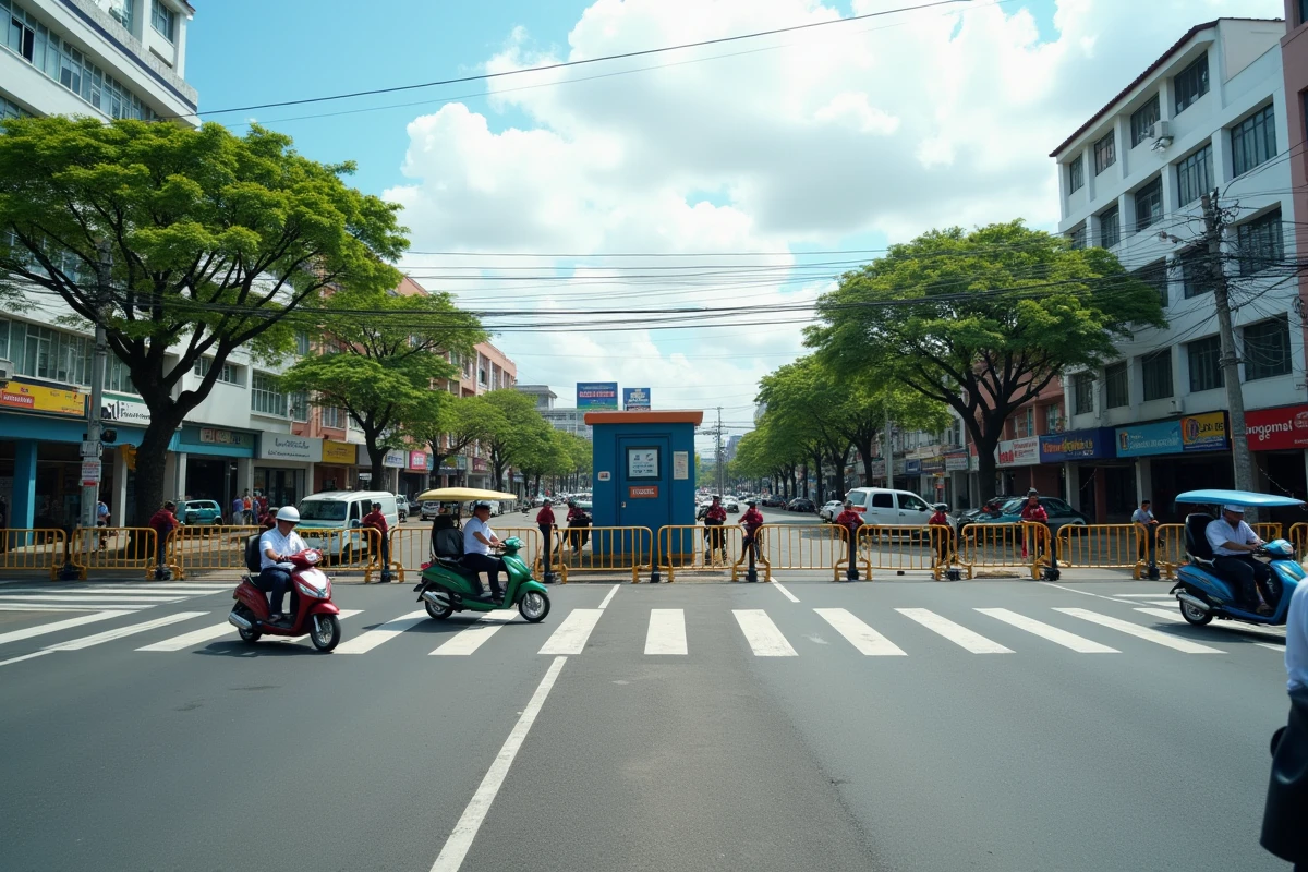 Checkpoint de sécurité et circulation urbaine à Davao City, Mindanao, Philippines